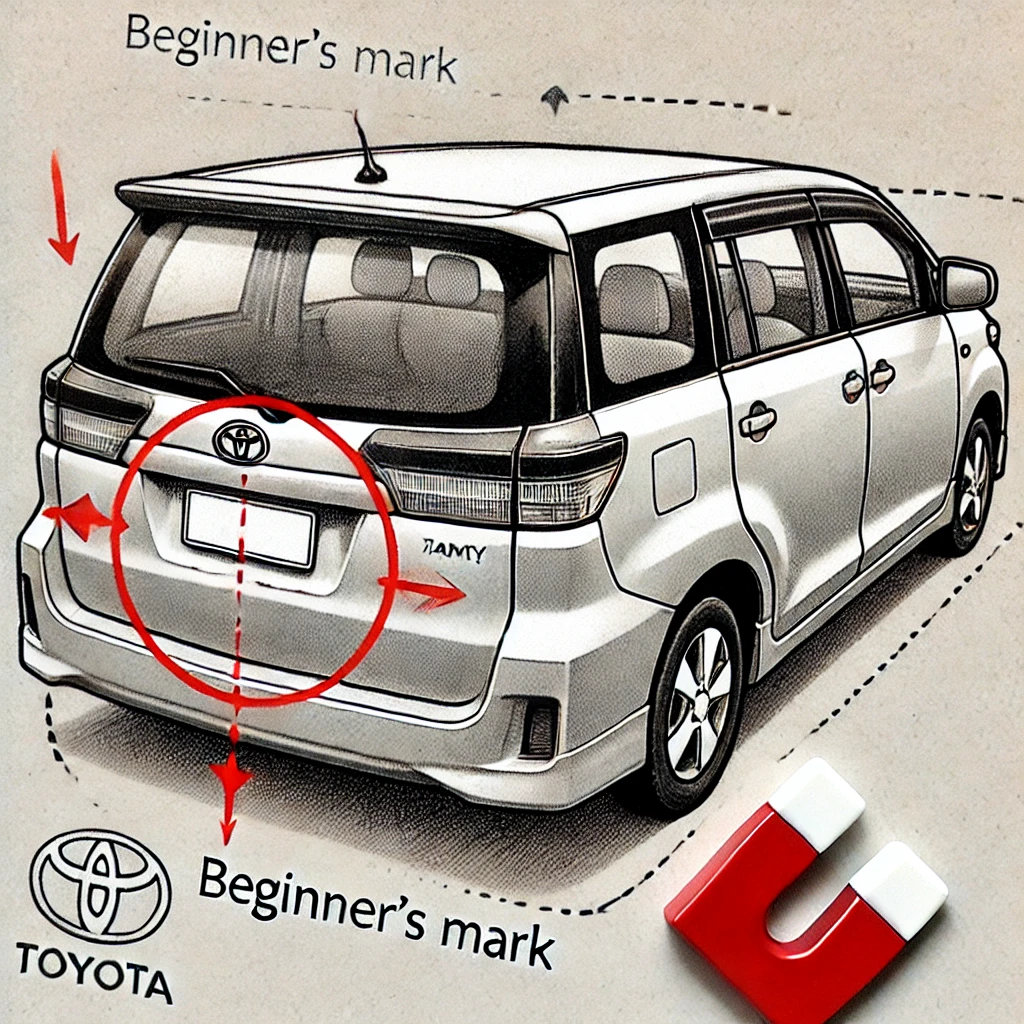 車の後方に初心者マーク