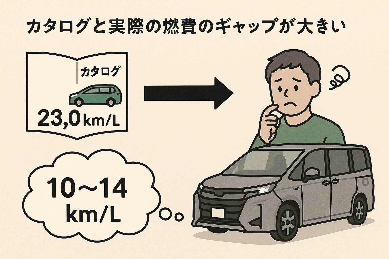 カタログと実際の燃費のギャップが大きい