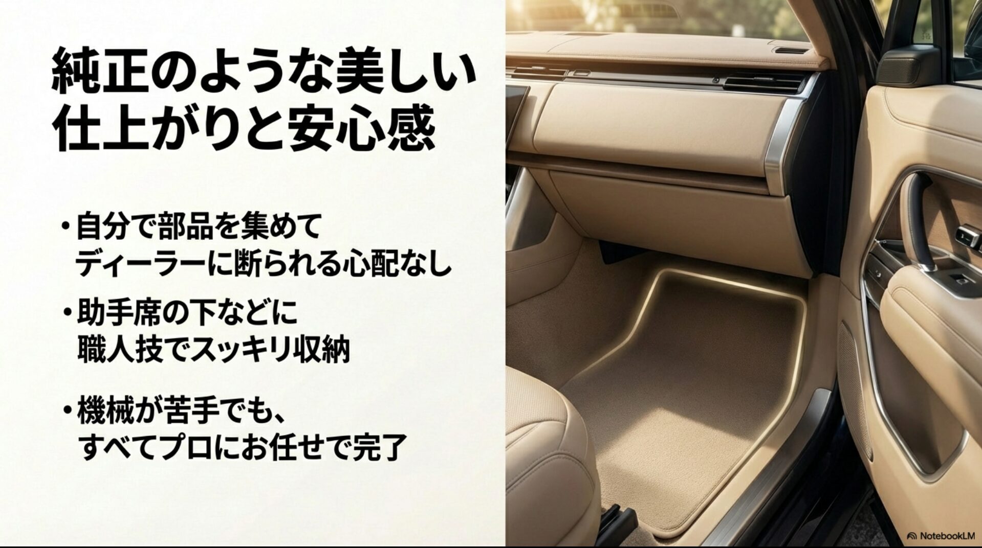職人技によるスッキリとした収納と、ディーラーに断られる心配がないプロへの依頼メリット